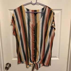 Multi stripe button tie-front top